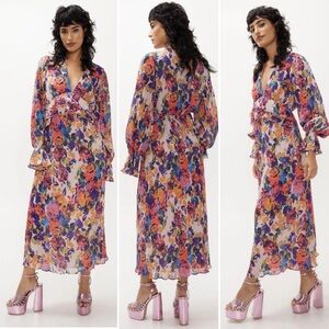 NWT Nasty Gal Floral Print Pleated Long Sleeve Maxi Dress size 2